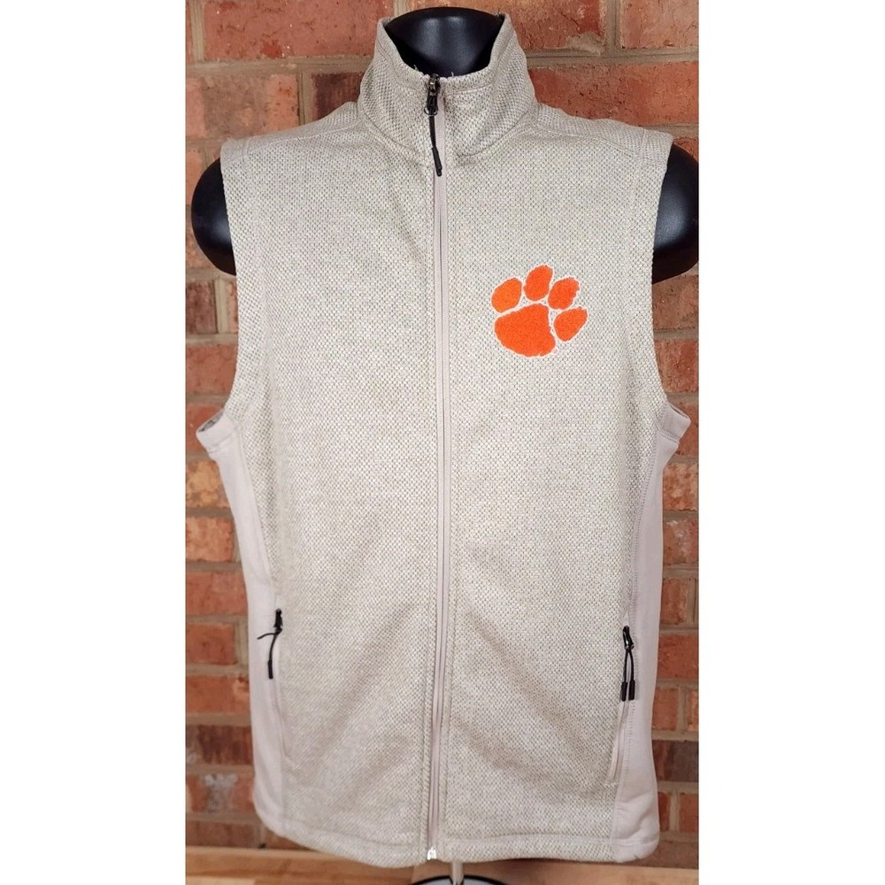 Clemson Tigers Antigua Mens Size Medium Beige Fleece Vest Jacket